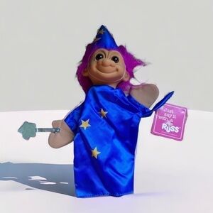 Vintage Russ Troll Wizard Puppet NWT Magician 90s Purple Blue Kids Toy